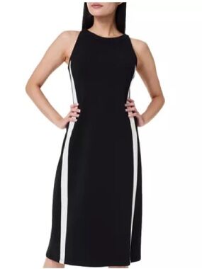SPANX AirEssentials Side Stripe Tank Midi Dress Black White Buttery Soft  S / M